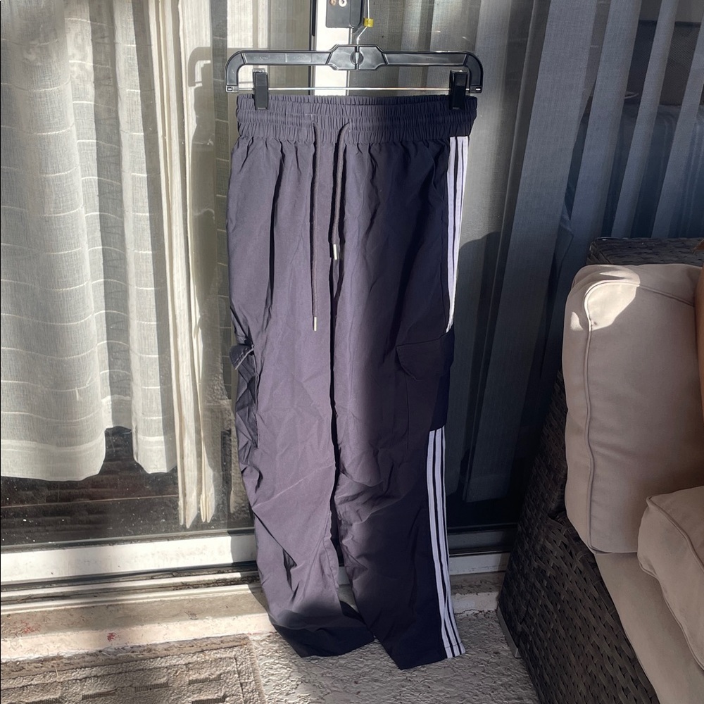 Casual Black Cargo Pants with White Stripes